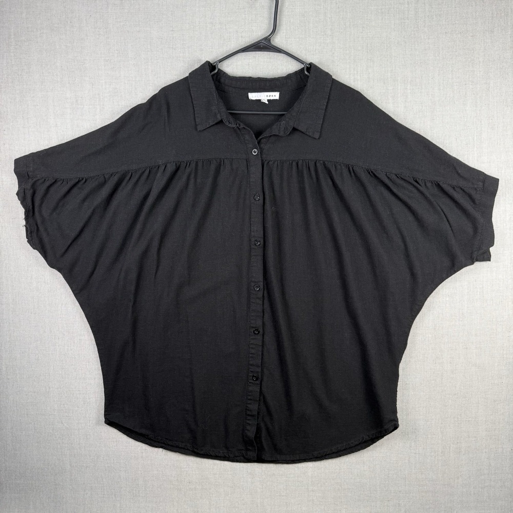 Baltic Born Blouse Womens Size XL Black Linen Blend Oversized Dolman Top